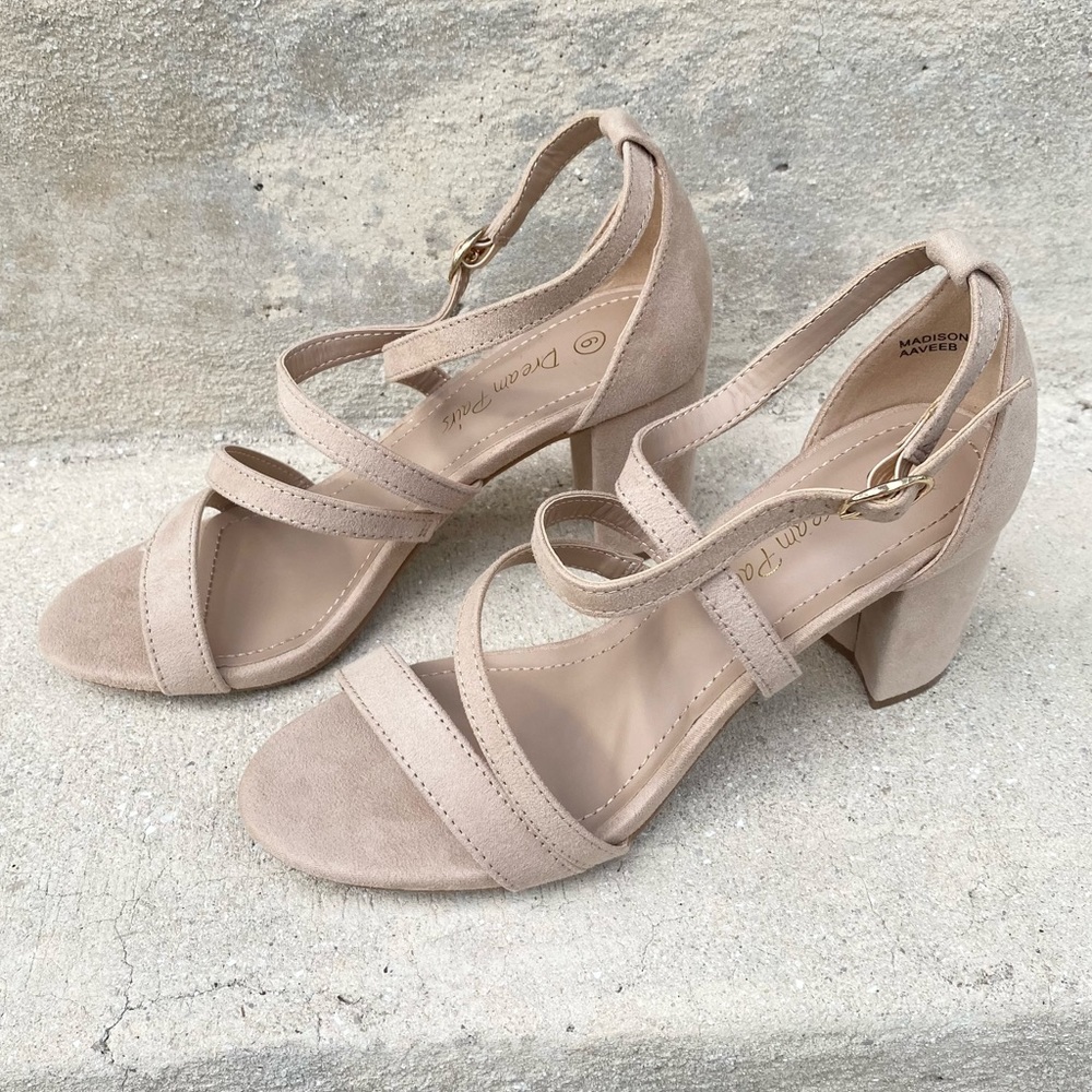 Strappy Nude Block Heels
